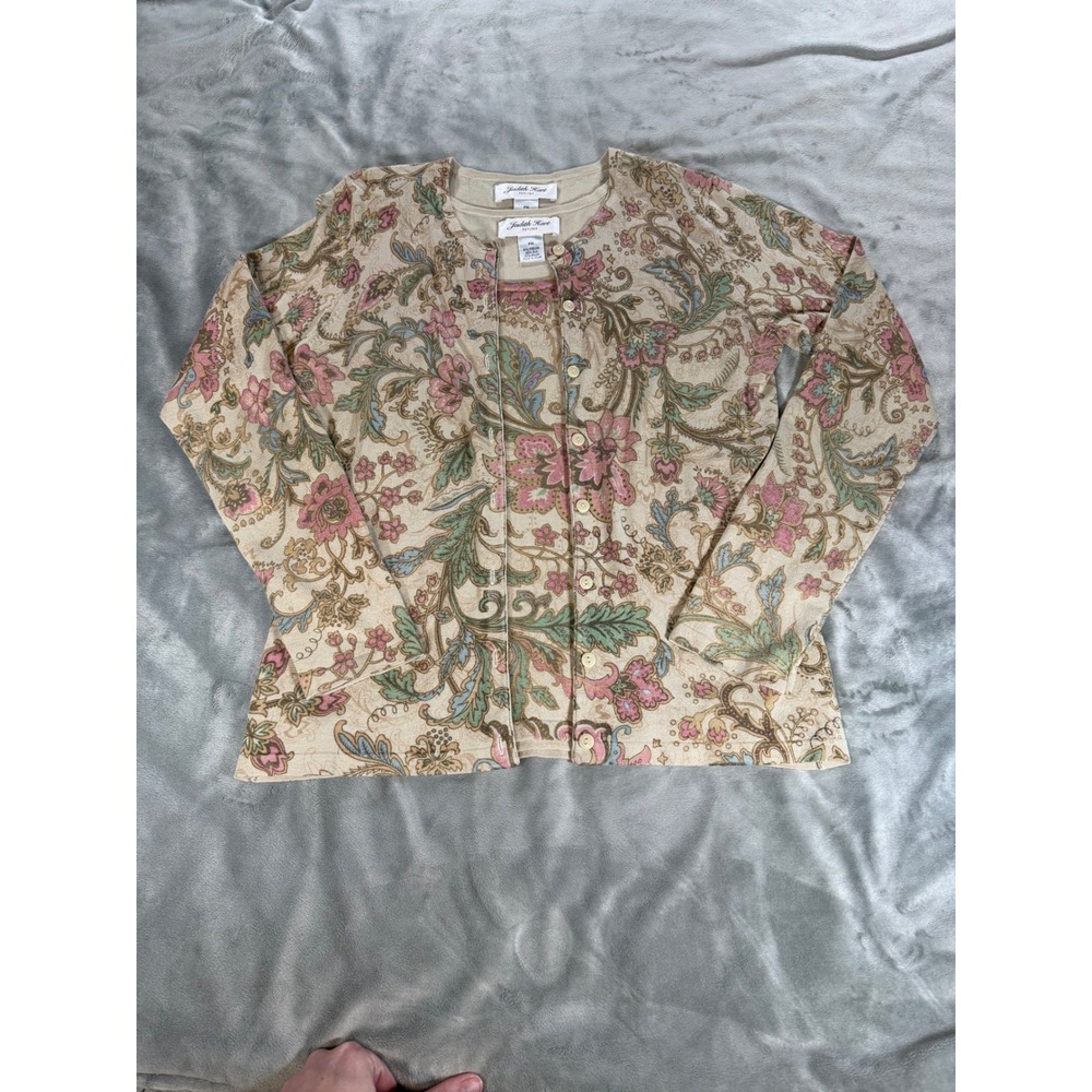 Judith Hart Petite Women's Silk Blend Twin Set Floral Cottagecore Cardigan MP